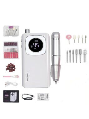 White And Silver 45000RPM Rechargeable Cordless Nail Drill